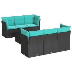 vidaXL 7-tlg. Garten-Sofagarnitur mit Kissen Schwarz Poly Rattan