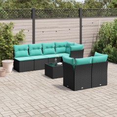 vidaXL 8-tlg. Garten-Sofagarnitur mit Kissen Schwarz Poly Rattan