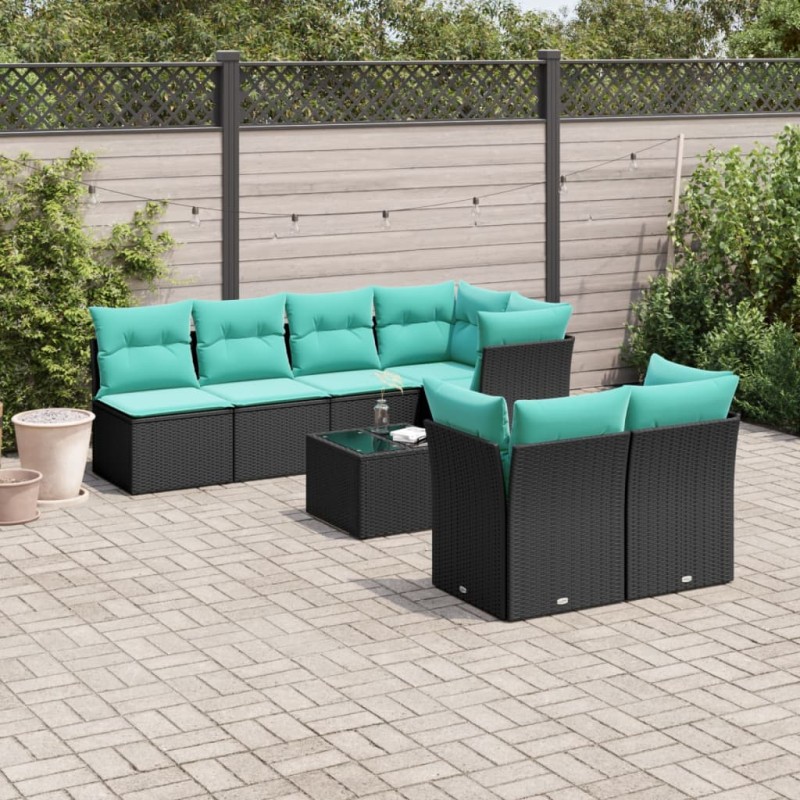 vidaXL 8-tlg. Garten-Sofagarnitur mit Kissen Schwarz Poly Rattan vidaXL 8-tlg. Garten-Sofagarnitur mit Kissen Schwarz Poly Rattan
