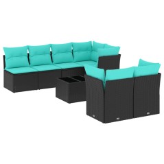 vidaXL 8-tlg. Garten-Sofagarnitur mit Kissen Schwarz Poly Rattan