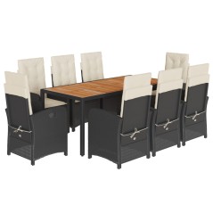 vidaXL 9-tlg. Garten-Essgruppe mit Kissen Schwarz Poly Rattan