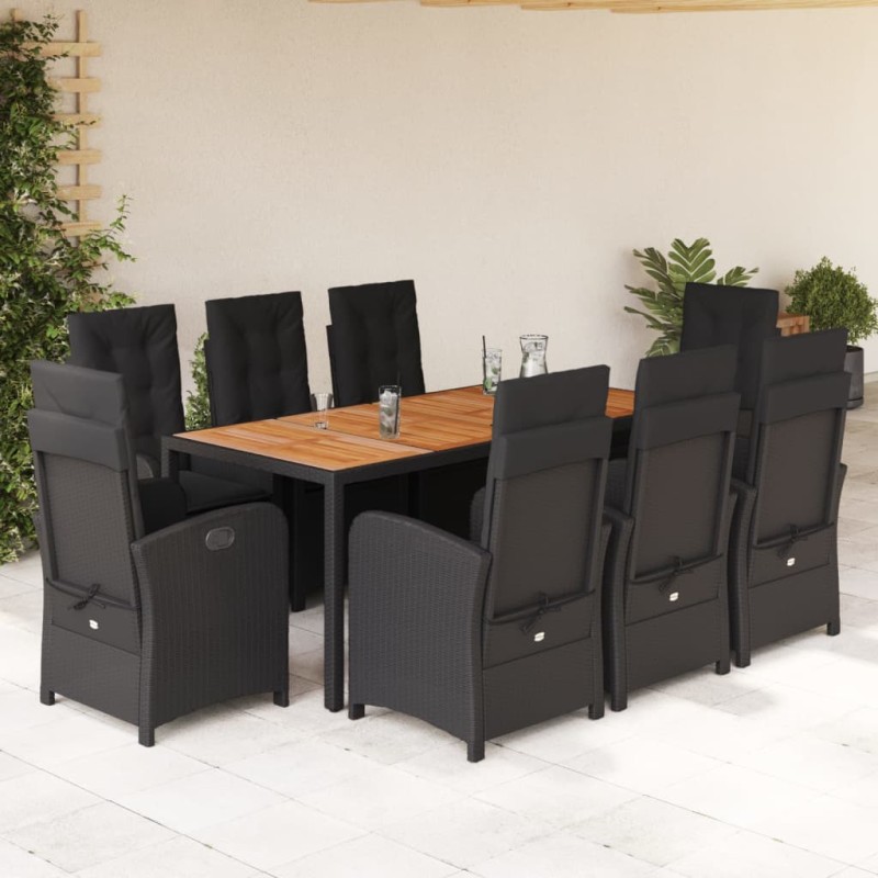 vidaXL 9-tlg. Garten-Essgruppe mit Kissen Schwarz Poly Rattan vidaXL 9-tlg. Garten-Essgruppe mit Kissen Schwarz Poly Rattan