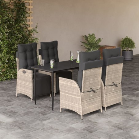 vidaXL 5-tlg. Garten-Essgruppe mit Kissen Hellgrau Poly Rattan