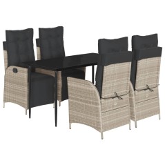 vidaXL 5-tlg. Garten-Essgruppe mit Kissen Hellgrau Poly Rattan