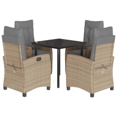 vidaXL 5-tlg. Garten-Essgruppe mit Kissen Beigemischung Poly Rattan