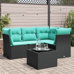 vidaXL 5-tlg. Garten-Sofagarnitur mit Kissen Schwarz Poly Rattan
