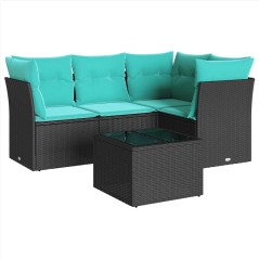 vidaXL 5-tlg. Garten-Sofagarnitur mit Kissen Schwarz Poly Rattan