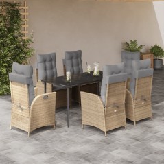 vidaXL 7-tlg. Garten-Essgruppe mit Kissen Beige Poly Rattan