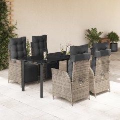 vidaXL 5-tlg. Garten-Essgruppe mit Kissen Grau Poly Rattan