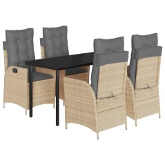 vidaXL 5-tlg. Garten-Essgruppe mit Kissen Beige Poly Rattan