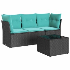 vidaXL 4-tlg. Garten-Sofagarnitur mit Kissen Schwarz Poly Rattan