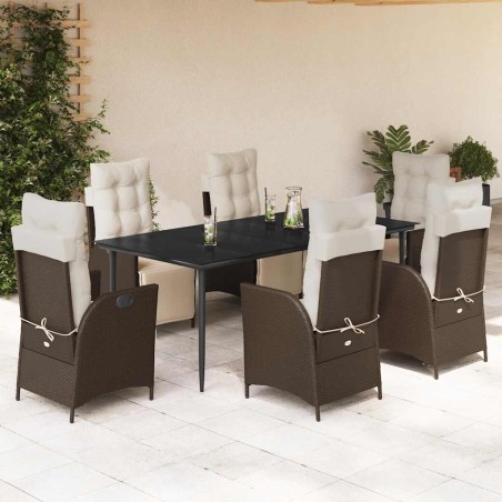 vidaXL 7-tlg. Garten-Essgruppe mit Kissen Braun Poly Rattan