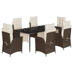 vidaXL 7-tlg. Garten-Essgruppe mit Kissen Braun Poly Rattan