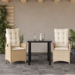 vidaXL 3-tlg. Garten-Essgruppe mit Kissen Beige Poly Rattan
