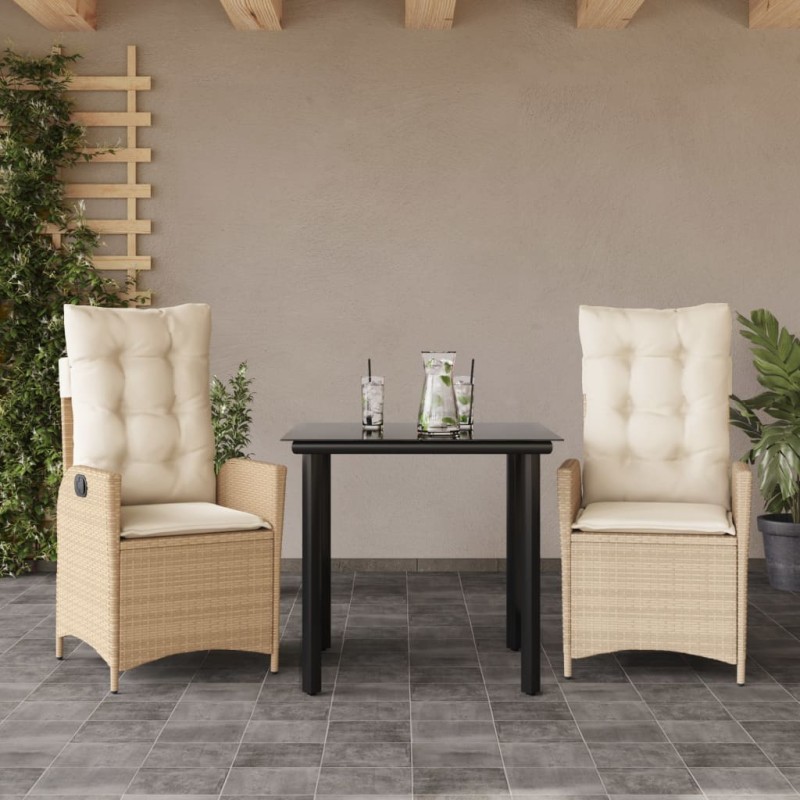 vidaXL 3-tlg. Garten-Essgruppe mit Kissen Beige Poly Rattan vidaXL 3-tlg. Garten-Essgruppe mit Kissen Beige Poly Rattan