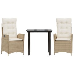 vidaXL 3-tlg. Garten-Essgruppe mit Kissen Beige Poly Rattan