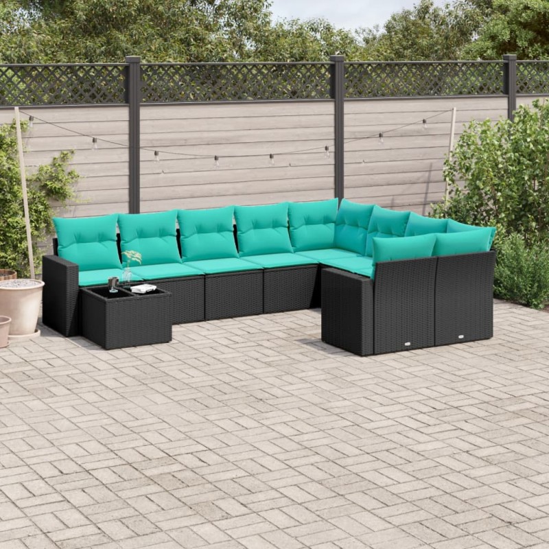 vidaXL 10-tlg. Garten-Sofagarnitur mit Kissen Schwarz Poly Rattan vidaXL 10-tlg. Garten-Sofagarnitur mit Kissen Schwarz Poly Rattan
