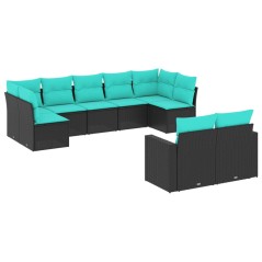 vidaXL 9-tlg. Garten-Sofagarnitur mit Kissen Schwarz Poly Rattan