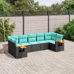 vidaXL 7-tlg. Garten-Sofagarnitur mit Kissen Schwarz Poly Rattan