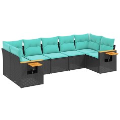 vidaXL 7-tlg. Garten-Sofagarnitur mit Kissen Schwarz Poly Rattan