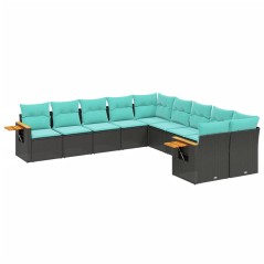 vidaXL 10-tlg. Garten-Sofagarnitur mit Kissen Schwarz Poly Rattan