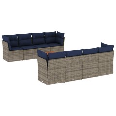 vidaXL 9-tlg. Garten-Sofagarnitur mit Kissen Grau Poly Rattan