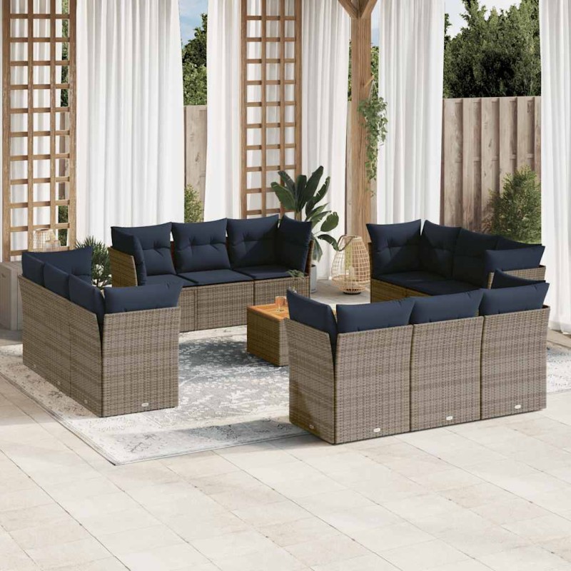 vidaXL 13-tlg. Garten-Sofagarnitur mit Kissen Grau Poly Rattan vidaXL 13-tlg. Garten-Sofagarnitur mit Kissen Grau Poly Rattan