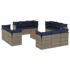 vidaXL 13-tlg. Garten-Sofagarnitur mit Kissen Grau Poly Rattan