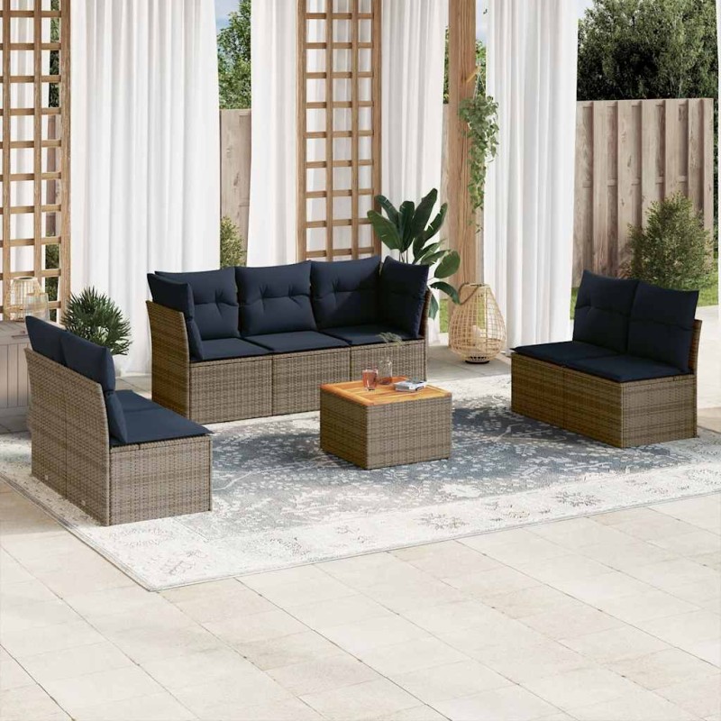 vidaXL 8-tlg. Garten-Sofagarnitur mit Kissen Grau Poly Rattan vidaXL 8-tlg. Garten-Sofagarnitur mit Kissen Grau Poly Rattan