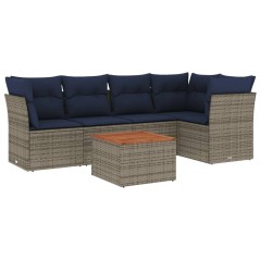 vidaXL 6-tlg. Garten-Sofagarnitur mit Kissen Grau Poly Rattan