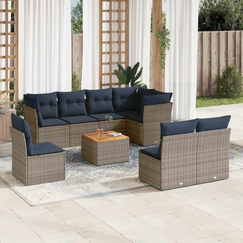 vidaXL 9-tlg. Garten-Sofagarnitur mit Kissen Grau Poly Rattan vidaXL 9-tlg. Garten-Sofagarnitur mit Kissen Grau Poly Rattan