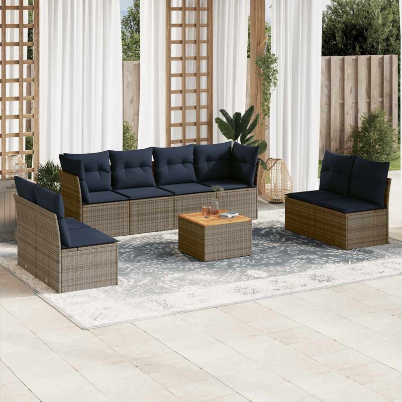 vidaXL 9-tlg. Garten-Sofagarnitur mit Kissen Grau Poly Rattan vidaXL 9-tlg. Garten-Sofagarnitur mit Kissen Grau Poly Rattan