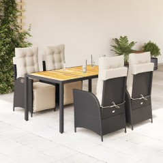 vidaXL 5-tlg. Garten-Essgruppe mit Kissen Schwarz Poly Rattan