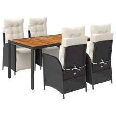vidaXL 5-tlg. Garten-Essgruppe mit Kissen Schwarz Poly Rattan