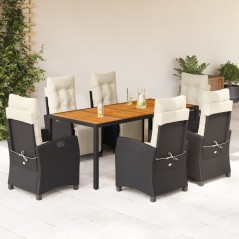 vidaXL 7-tlg. Garten-Essgruppe mit Kissen Schwarz Poly Rattan
