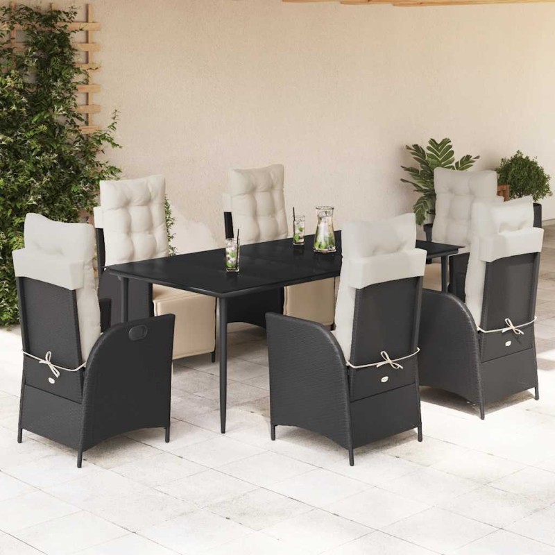 vidaXL 7-tlg. Garten-Essgruppe mit Kissen Schwarz Poly Rattan vidaXL 7-tlg. Garten-Essgruppe mit Kissen Schwarz Poly Rattan