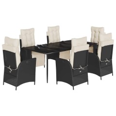 vidaXL 7-tlg. Garten-Essgruppe mit Kissen Schwarz Poly Rattan