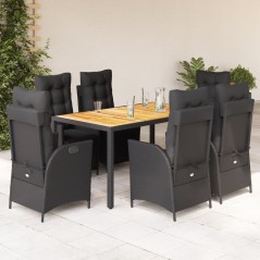 vidaXL 7-tlg. Garten-Essgruppe mit Kissen Schwarz Poly Rattan