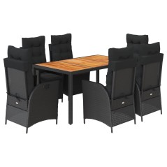 vidaXL 7-tlg. Garten-Essgruppe mit Kissen Schwarz Poly Rattan