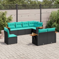 vidaXL 8-tlg. Garten-Sofagarnitur mit Kissen Schwarz Poly Rattan