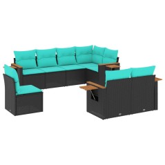 vidaXL 8-tlg. Garten-Sofagarnitur mit Kissen Schwarz Poly Rattan