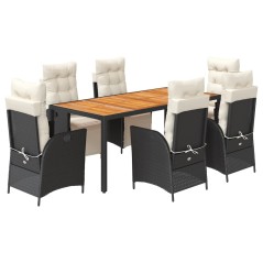 vidaXL 7-tlg. Garten-Essgruppe mit Kissen Schwarz Poly Rattan