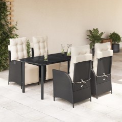 vidaXL 5-tlg. Garten-Essgruppe mit Kissen Schwarz Poly Rattan