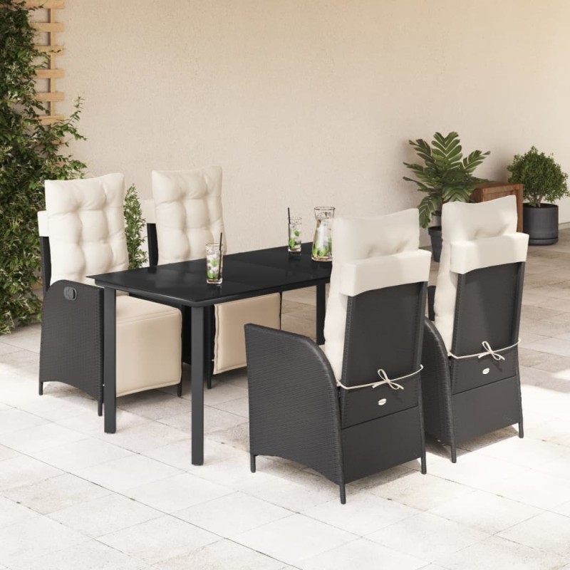 vidaXL 5-tlg. Garten-Essgruppe mit Kissen Schwarz Poly Rattan vidaXL 5-tlg. Garten-Essgruppe mit Kissen Schwarz Poly Rattan