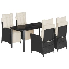 vidaXL 5-tlg. Garten-Essgruppe mit Kissen Schwarz Poly Rattan
