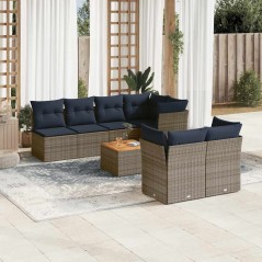vidaXL 8-tlg. Garten-Sofagarnitur mit Kissen Grau Poly Rattan