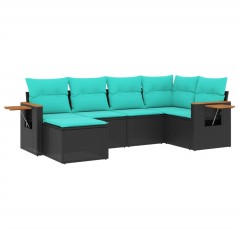 vidaXL 6-tlg. Garten-Sofagarnitur mit Kissen Schwarz Poly Rattan
