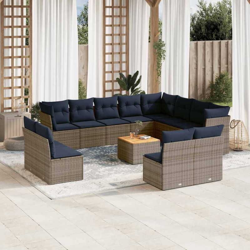 vidaXL 13-tlg. Garten-Sofagarnitur mit Kissen Grau Poly Rattan vidaXL 13-tlg. Garten-Sofagarnitur mit Kissen Grau Poly Rattan