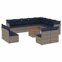 vidaXL 13-tlg. Garten-Sofagarnitur mit Kissen Grau Poly Rattan