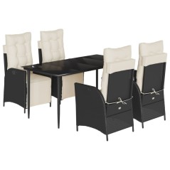 vidaXL 5-tlg. Garten-Essgruppe mit Kissen Schwarz Poly Rattan